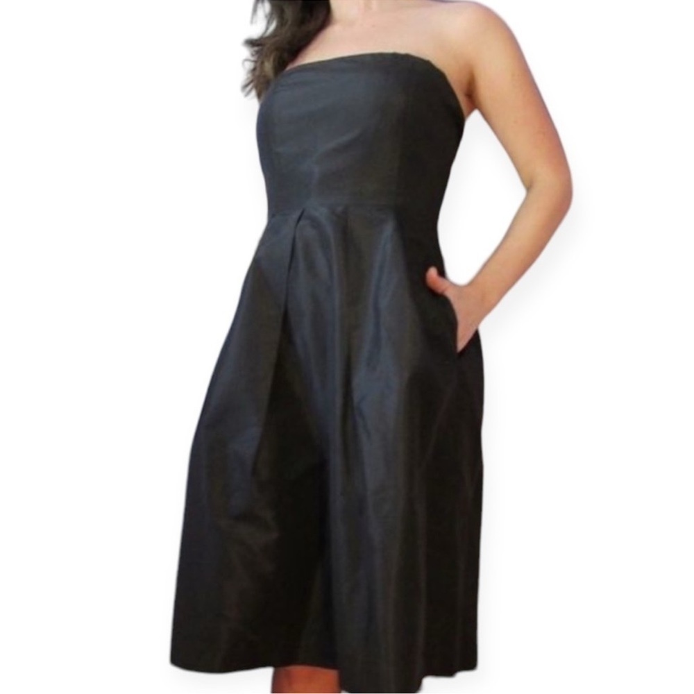 J Crew black silk strapless cocktail dress. Size XS petite.